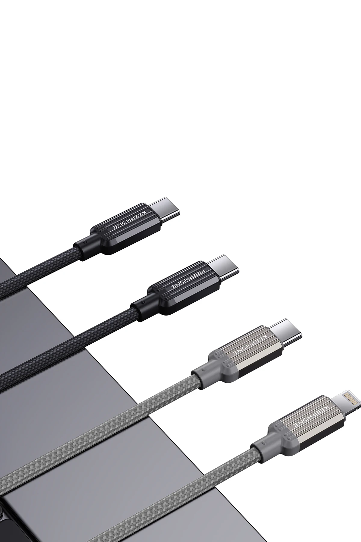 Keephone Pitta 1.2M 27W Örgülü Type-C to Lightning PD Hızlı Şarj Data Kablosu