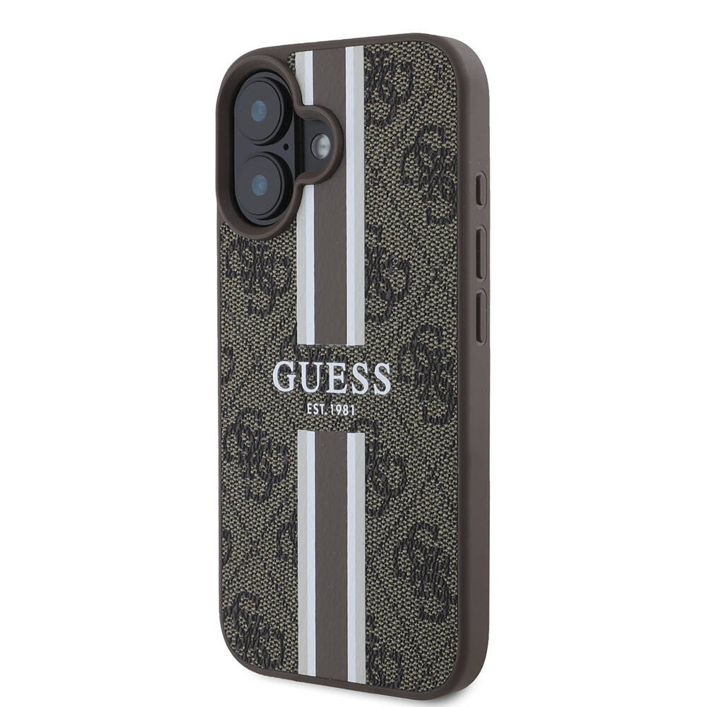 Apple iPhone 16 Kılıf Guess Orjinal Lisanslı M-safe Şarj Özellikli 4G Şerit Tasarımlı Printed Kapak