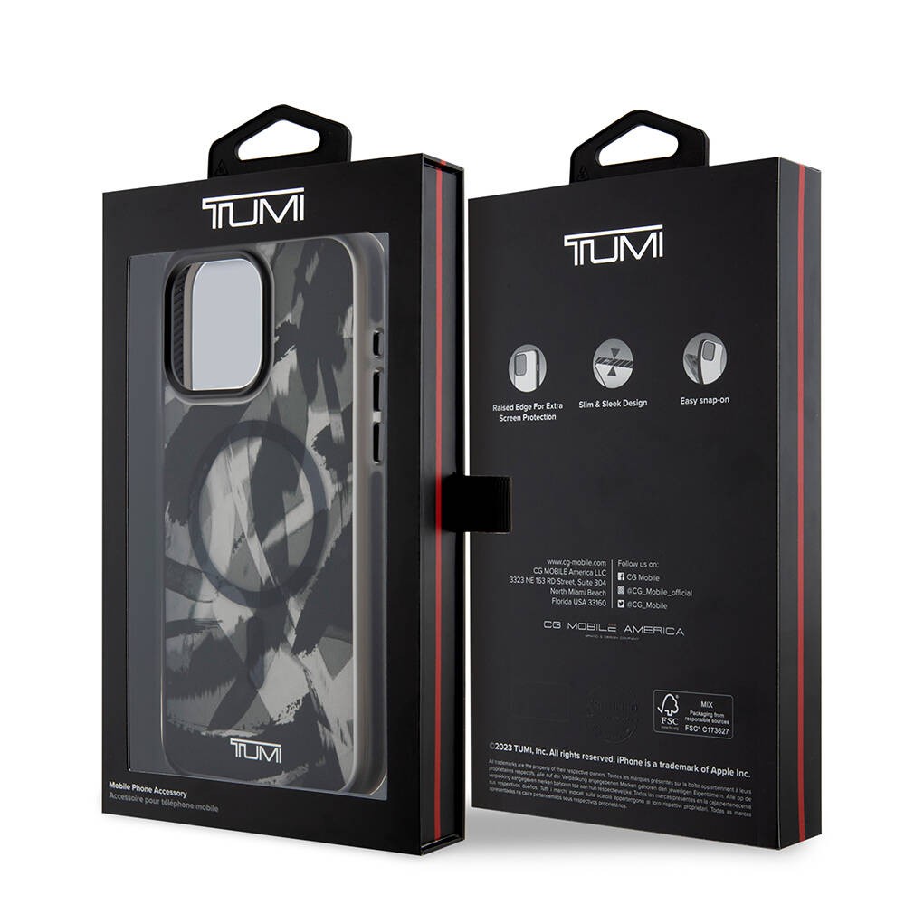 Apple iPhone 15 Pro Max Kılıf TUMI Orjinal Lisanslı M-safe Şarj Özellikli Buzlanmış Saydam Fırça Kamuflajı Desenli Kapak
