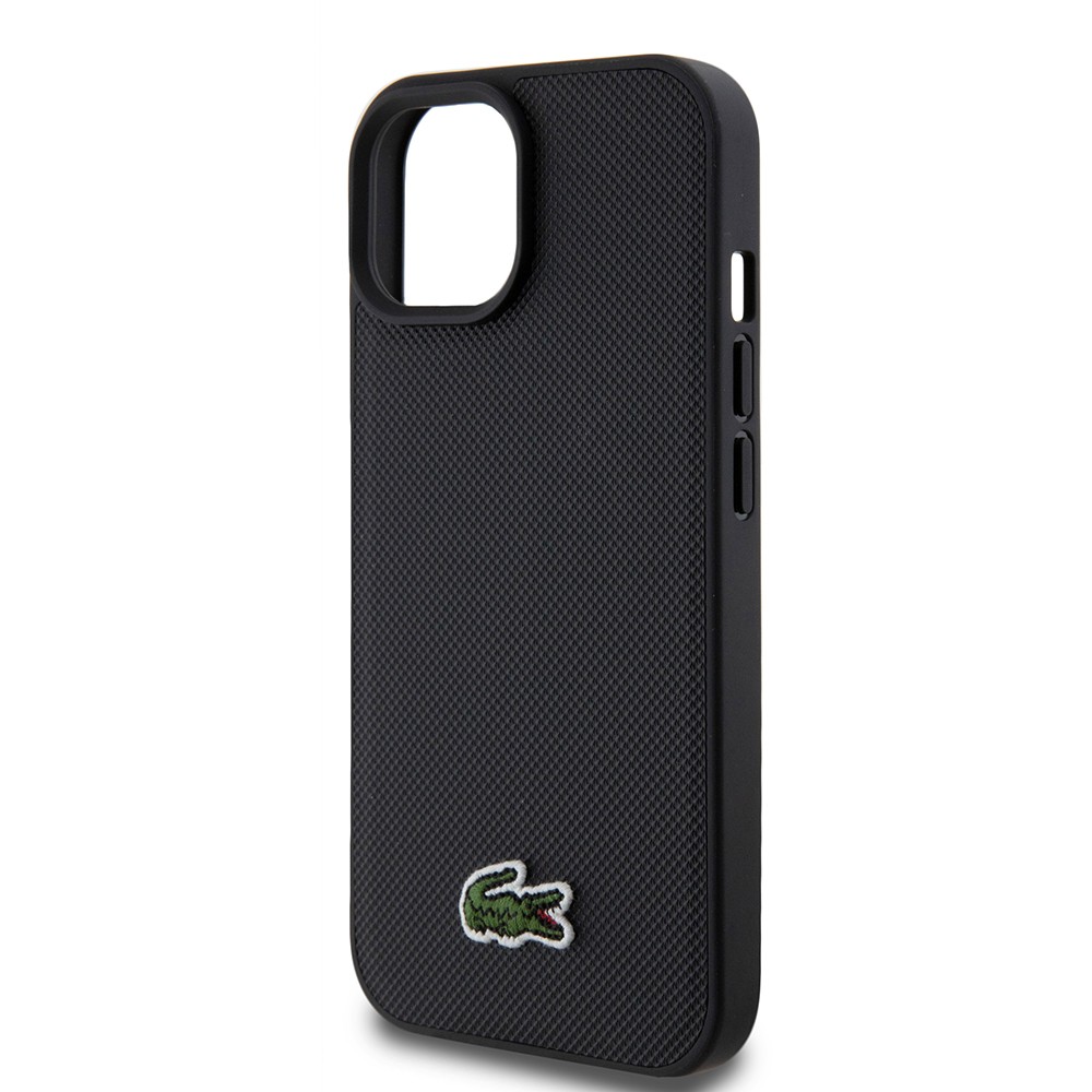 Apple iPhone 15 Kılıf Lacoste Orjinal Lisanslı PU Pike Desenli Arka Yüzey İkonik Timsah Dokuma Logolu Kapak + Type-C Kablo 1.5m