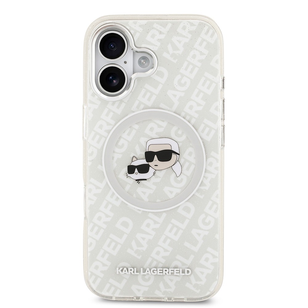 Apple iPhone 17 Kılıf Karl Lagerfeld Orjinal Lisanslı Parlayan Simli Karl & Choupette Heads Kapak