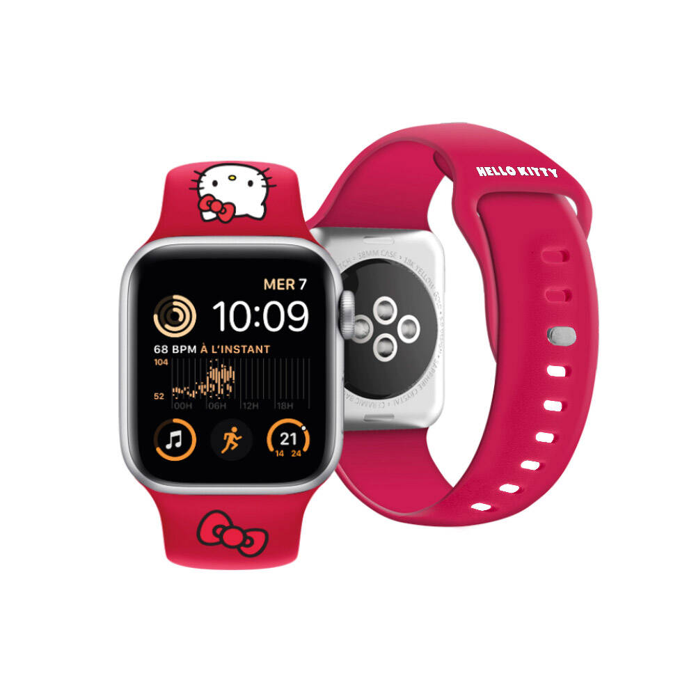 Apple Watch 7 41mm Hello Kitty Orjinal Lisanslı Yazı Logolu Fiyonk & Kitty Head Silikon Kordon