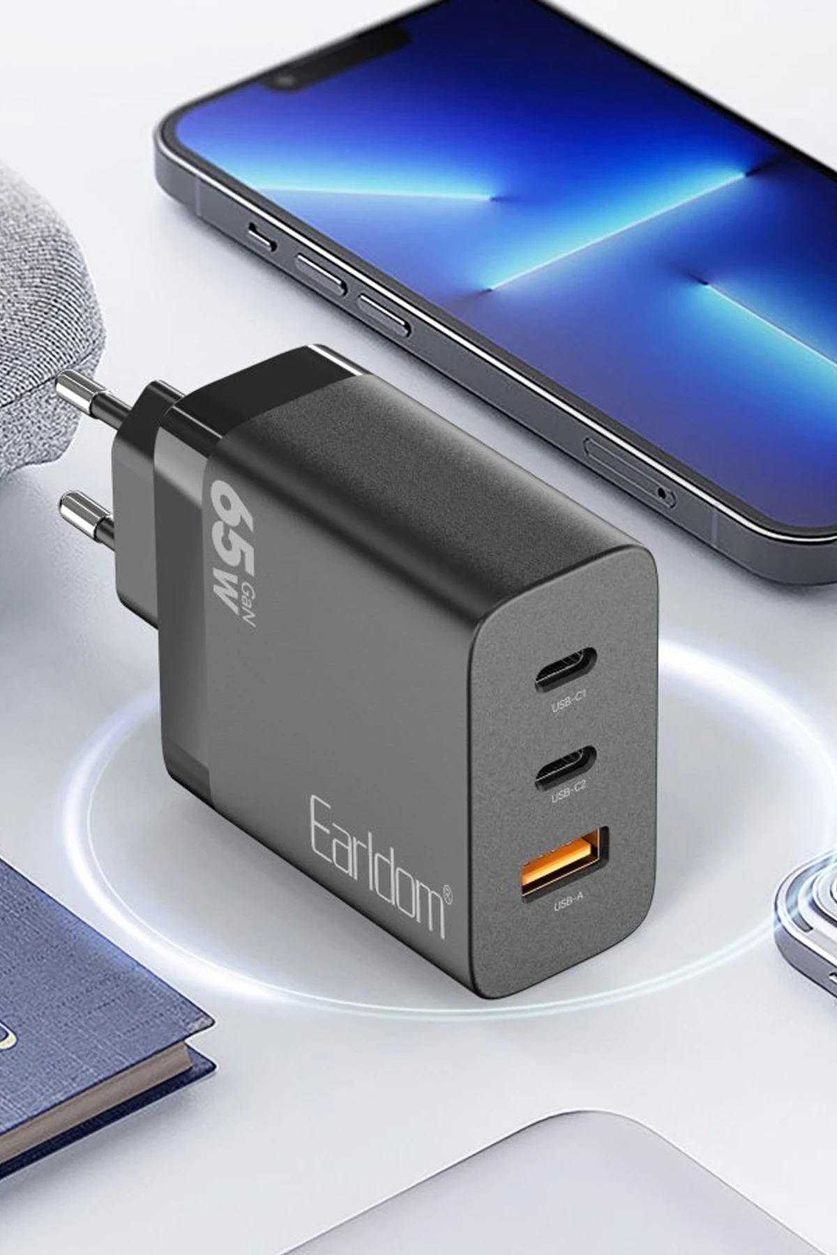 Earldom EU41 2 Adet Type-C ve 1 Adet USB Çıkışlı 65W GAN Şarj Aleti