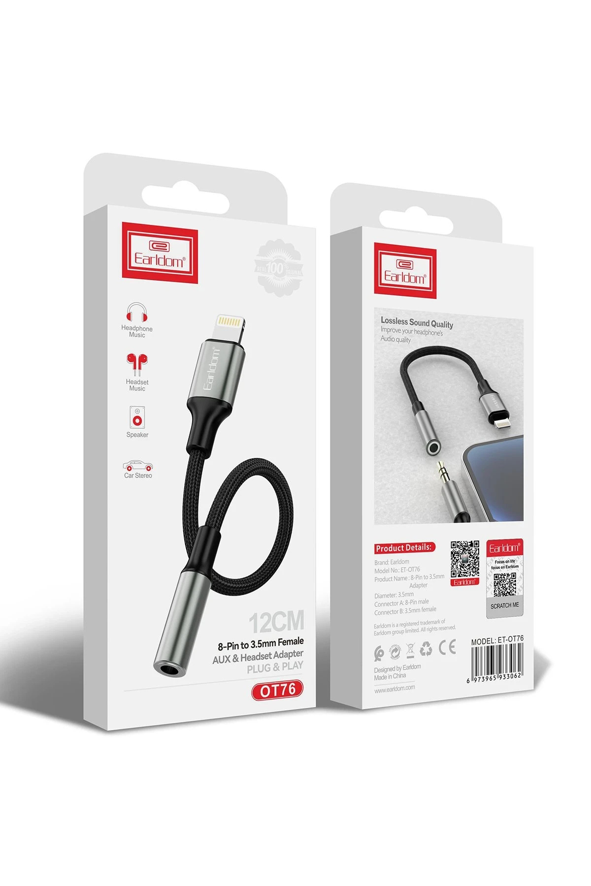 Earldom OT76 Tak Çalıştır 12cm Lightning to Aux Dönüştürücü