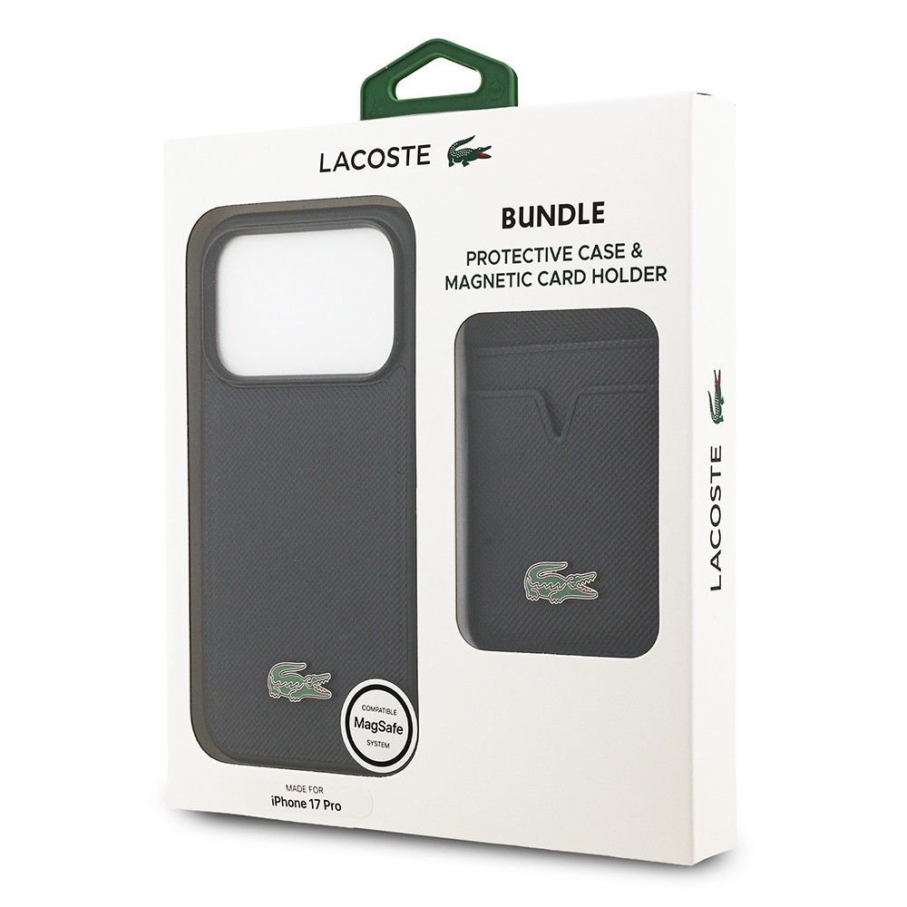 Apple iPhone 17 Pro Kılıf Lacoste Orjinal Lisanslı M-safe Şarj Özellikli PU Pike Desenli Metal Logolu Kartlıklı Kapak