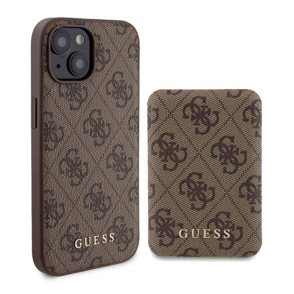 Apple iPhone 14 Kılıf Guess Orjinal Lisanslı M-safe Şarj Özellikli Yazı Logolu 4G Desenli Kapak + Powerbank 5000mAh 2in1 Set