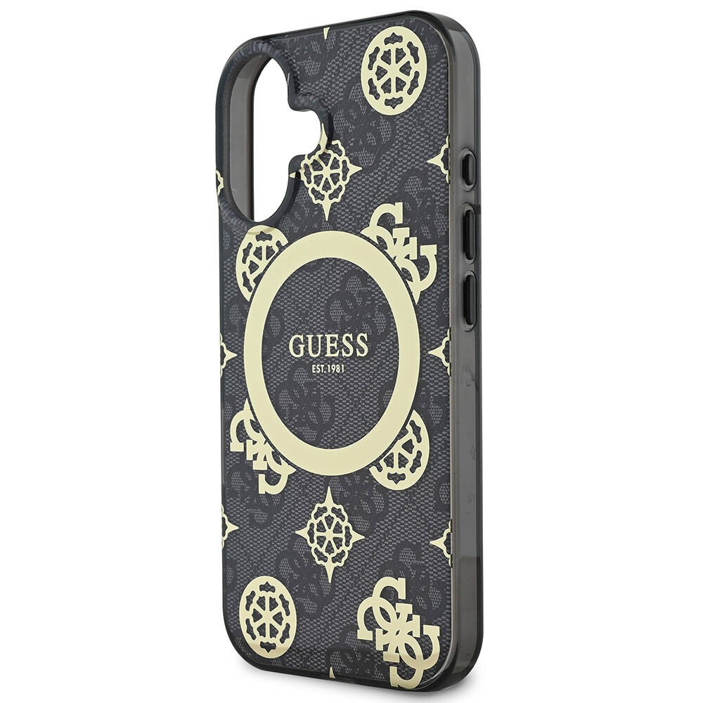 Apple iPhone 16 Plus Kılıf Guess Orjinal Lisanslı M-safe Şarj Özellikli 4G Desenli IML Yazı Logolu Peony Kapak