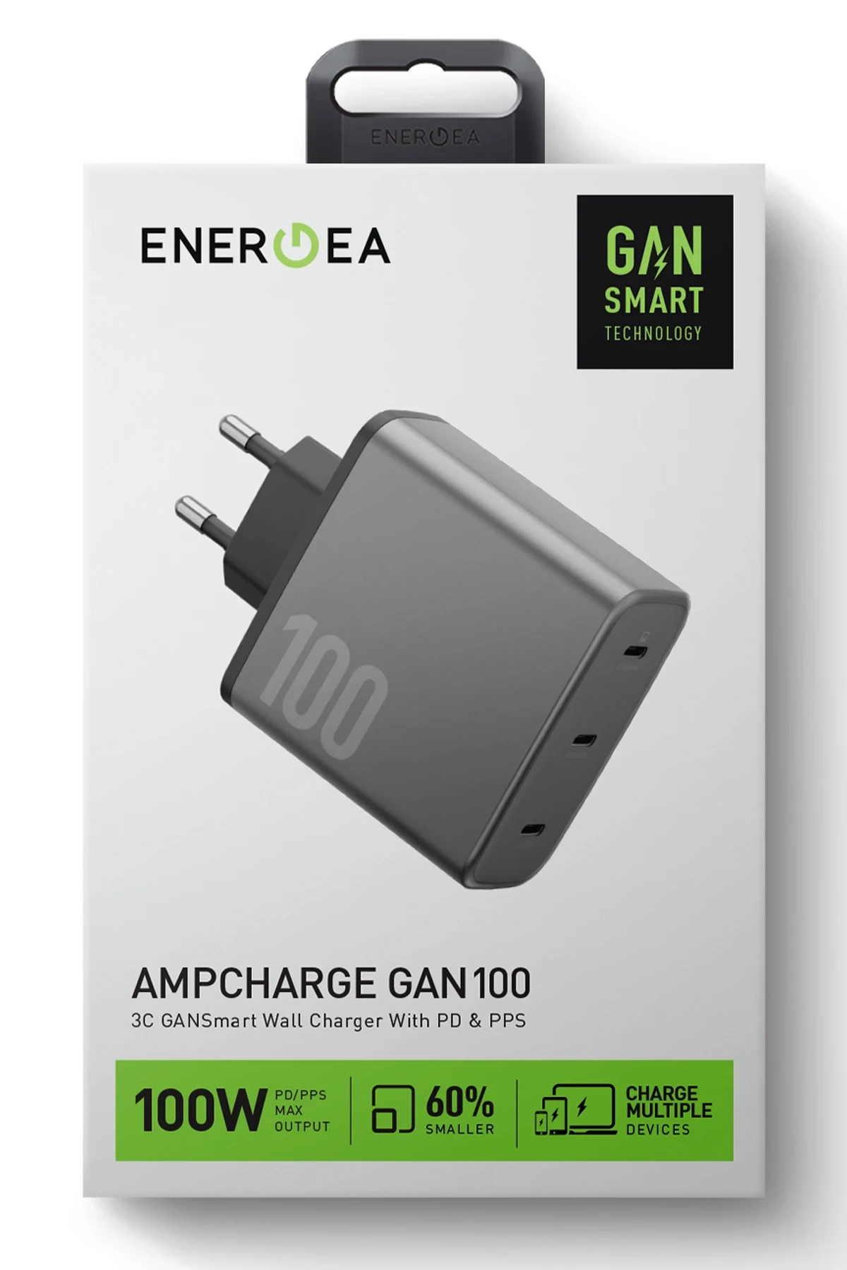 Energea AmpCharge GaN100 2 Adet 100W Type-C ve 1 Adet 35W Type-C Çıkışlı Hızlı Şarj Aleti