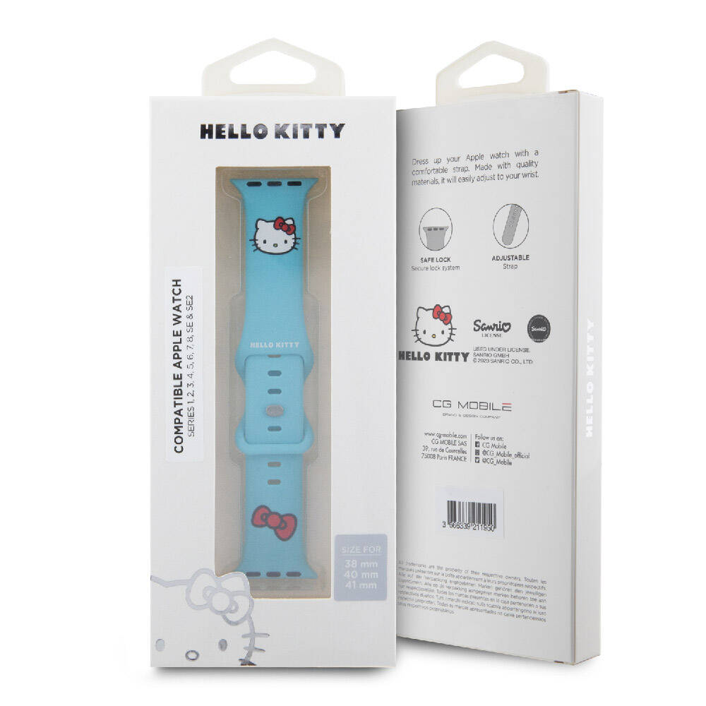 Apple Watch 7 41mm Hello Kitty Orjinal Lisanslı Yazı Logolu Fiyonk & Kitty Head Silikon Kordon