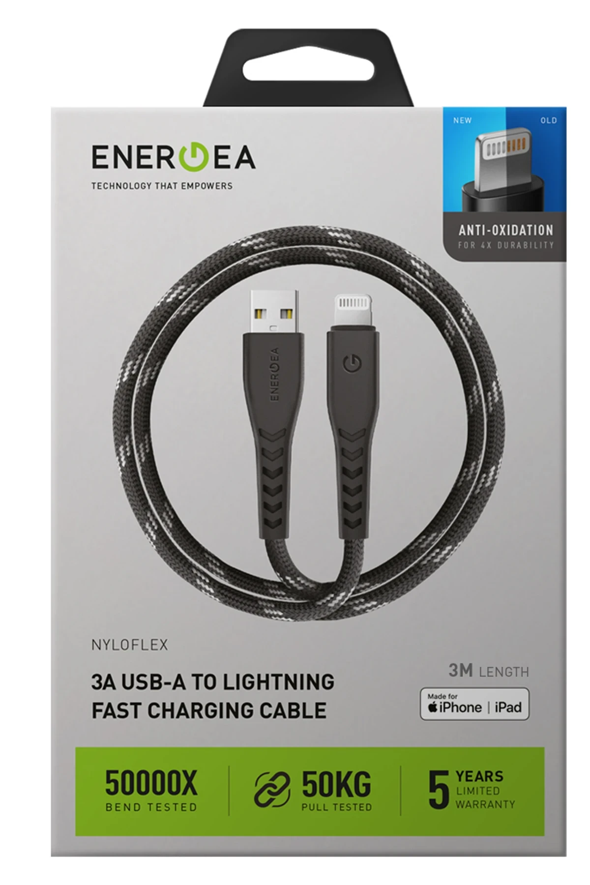 Energea C89 NyloFlex 3M 3A USB to Lightning Hızlı Şarj Kablo
