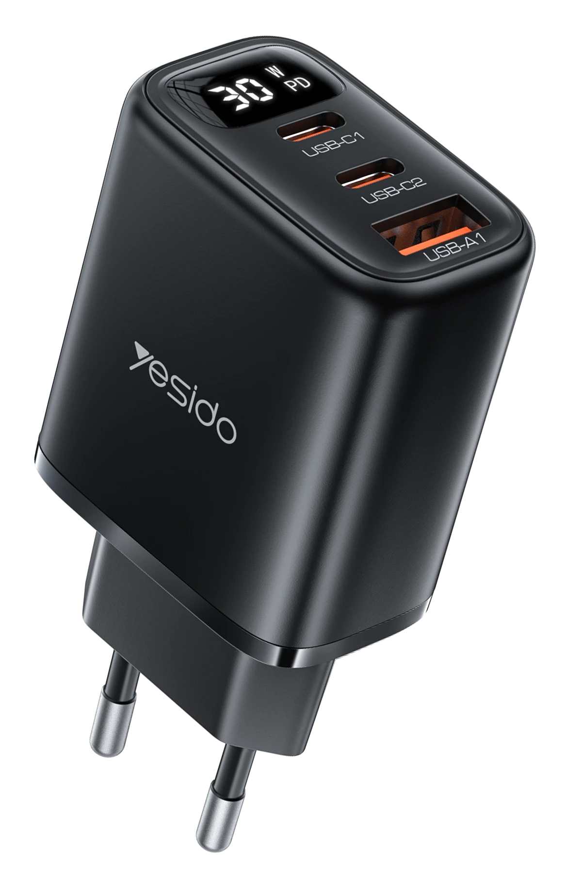 Yesido YC69 Dijital Göstergeli 1 Adet 30W USB ve 2 Adet 30W Type-C Çıkışlı PD Hızlı Şarj Cihazı