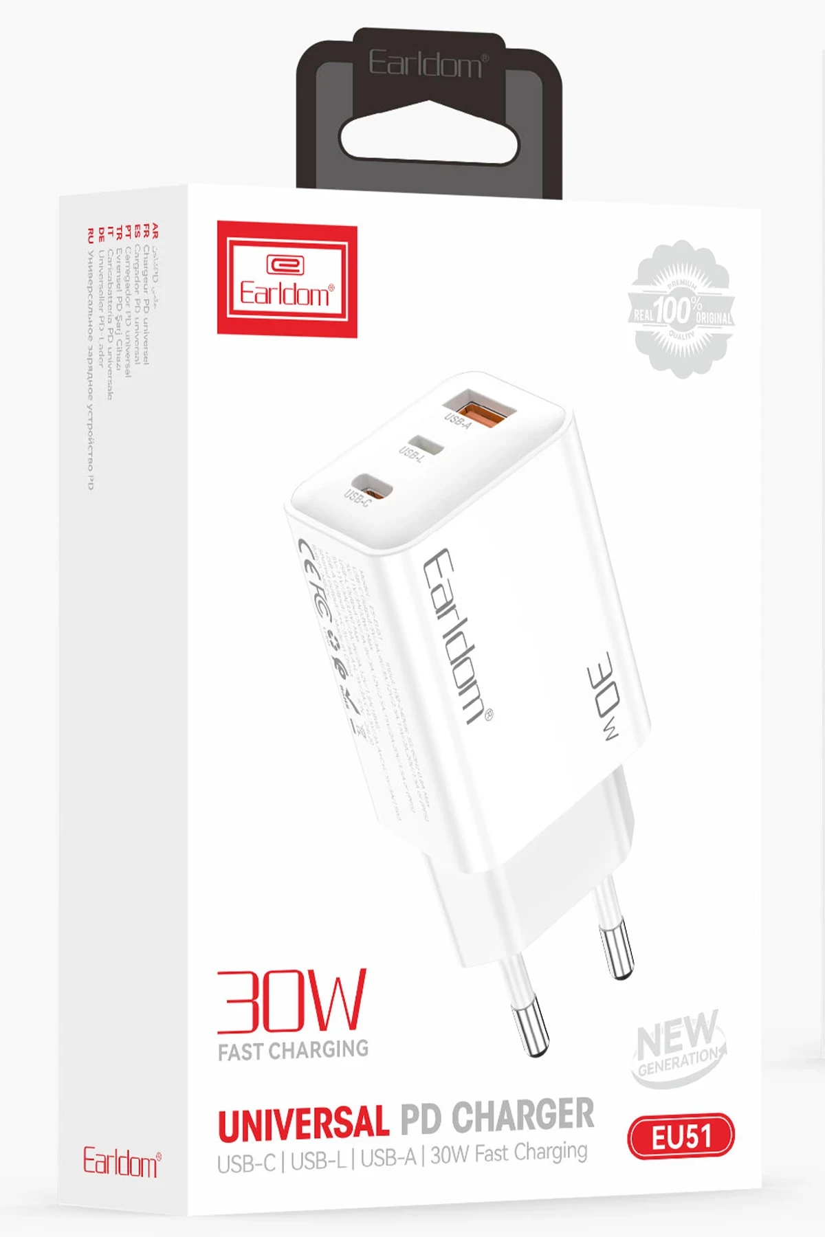 Earldom EU51 Type-C Lightning ve USB Çıkışlı 30W PD Hızlı Şarj Aleti