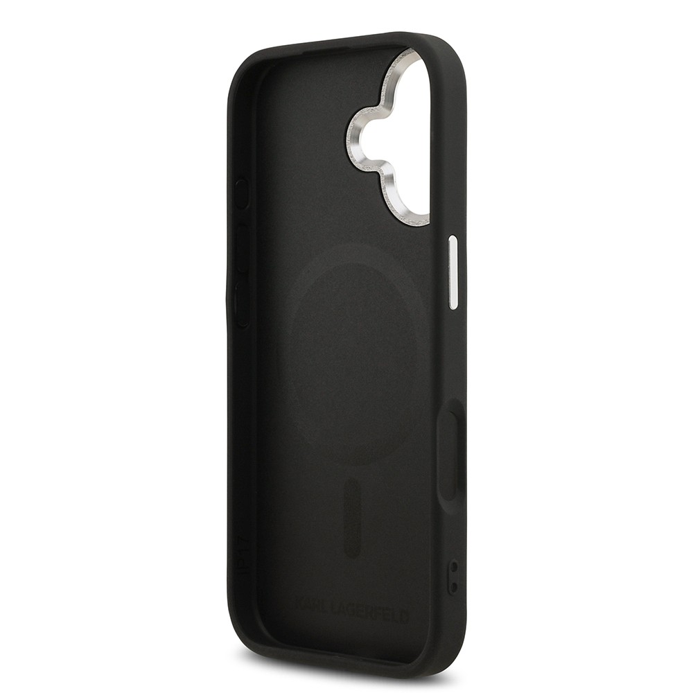 Apple iPhone 17 Kılıf Karl Lagerfeld Orjinal Lisanslı M-safe Şarj Özellikli Metal Kamera ve Buton Tasarımlı Choupette PU Deri Kapak
