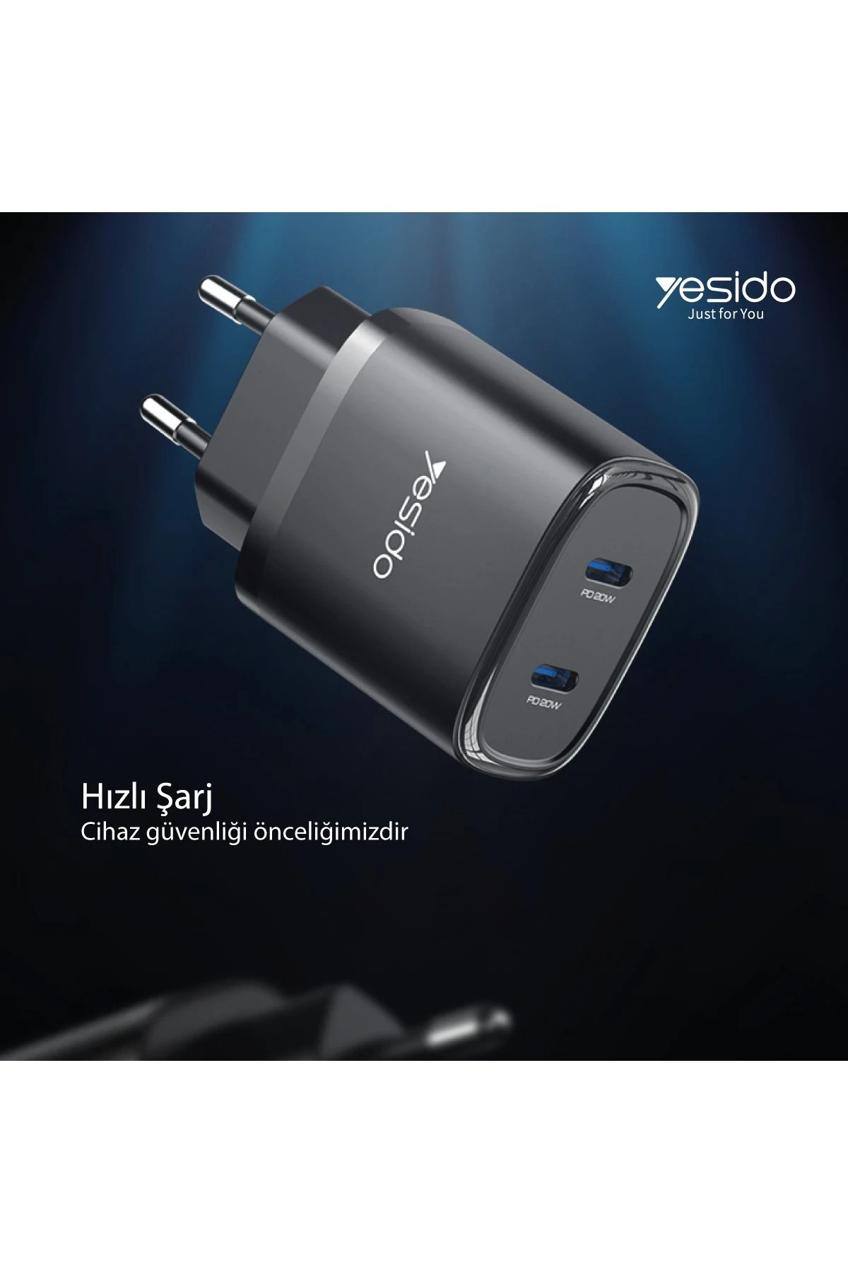 Yesido YC54 2 Adet 20W Type-C Çıkışlı ve 1M 27W Type-C to Lightning Kablolu PD Şarj Cihazı
