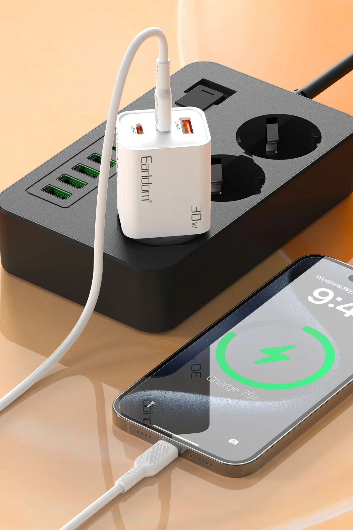 Earldom EU51 Type-C Lightning ve USB Çıkışlı 30W PD Hızlı Şarj Aleti