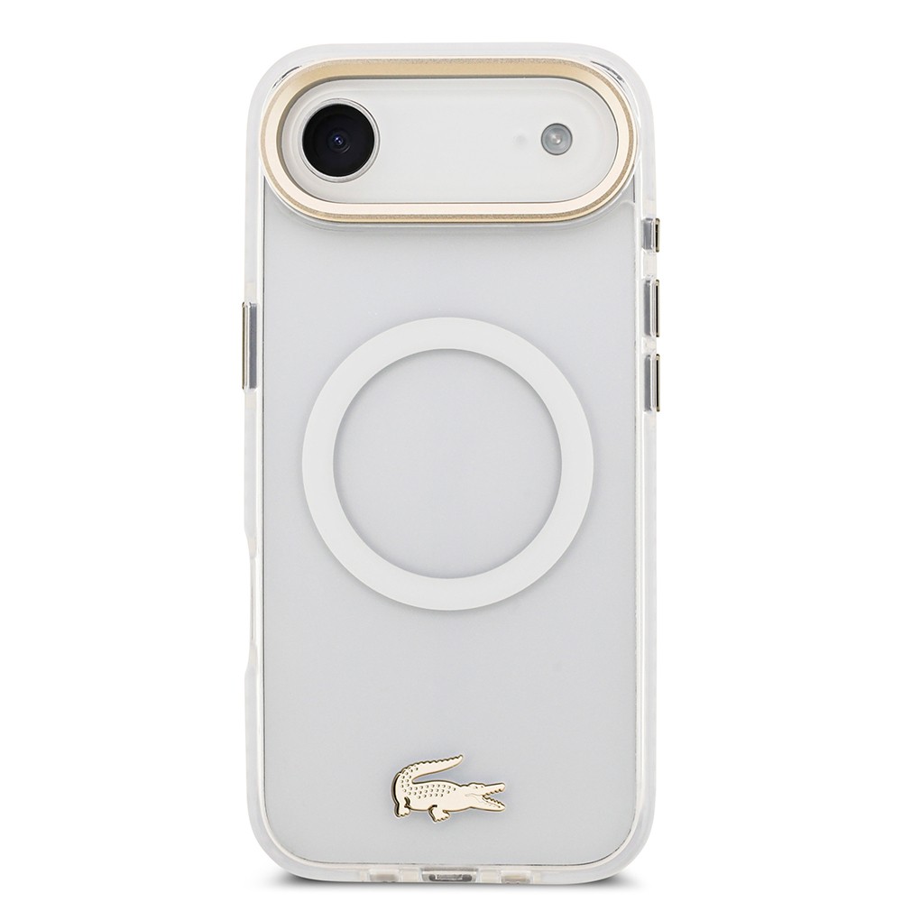 Apple iPhone 17 Air Kılıf Lacoste Orjinal Lisanslı M-safe Şarj Özellikli Gold Timsah Logolu Buzlu Kapak