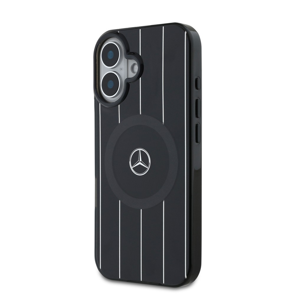 Apple iPhone 16 Kılıf Mercedes Benz Orjinal Lisanslı M-safe Şarj Özellikli Çift Katmanlı Paralel Çizgi Desenli Kapak