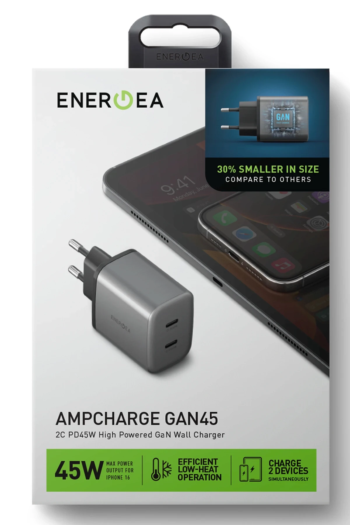 Energea AmpCharger GaN45 2 Adet 45W Type-C Çıkışlı Hızlı Şarj Aleti