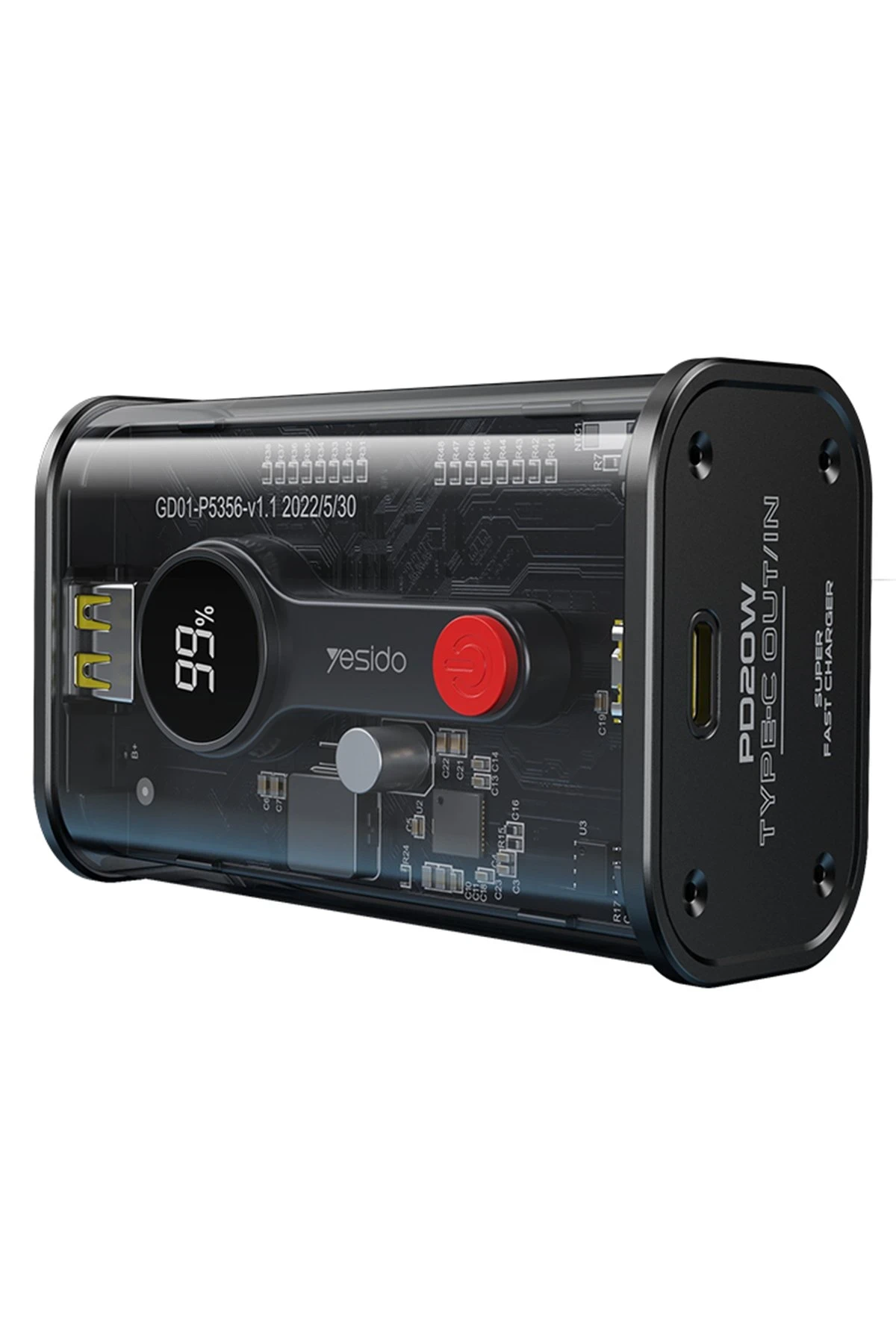 Yesido YP35 10.000 mAh USB3.0 PD Hızlı Şarj Powerbank - Şeffaf