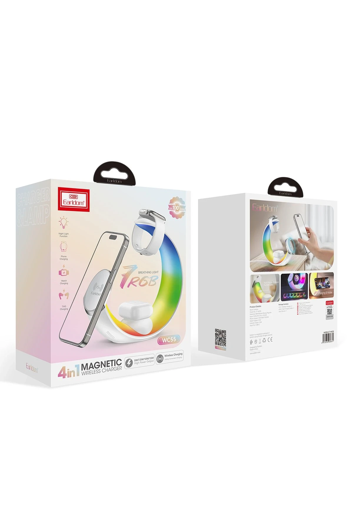 Earldom WC55 4in1 15W Telefon Saat ve Airpods İçin RGB Kablosuz Şarj Standı