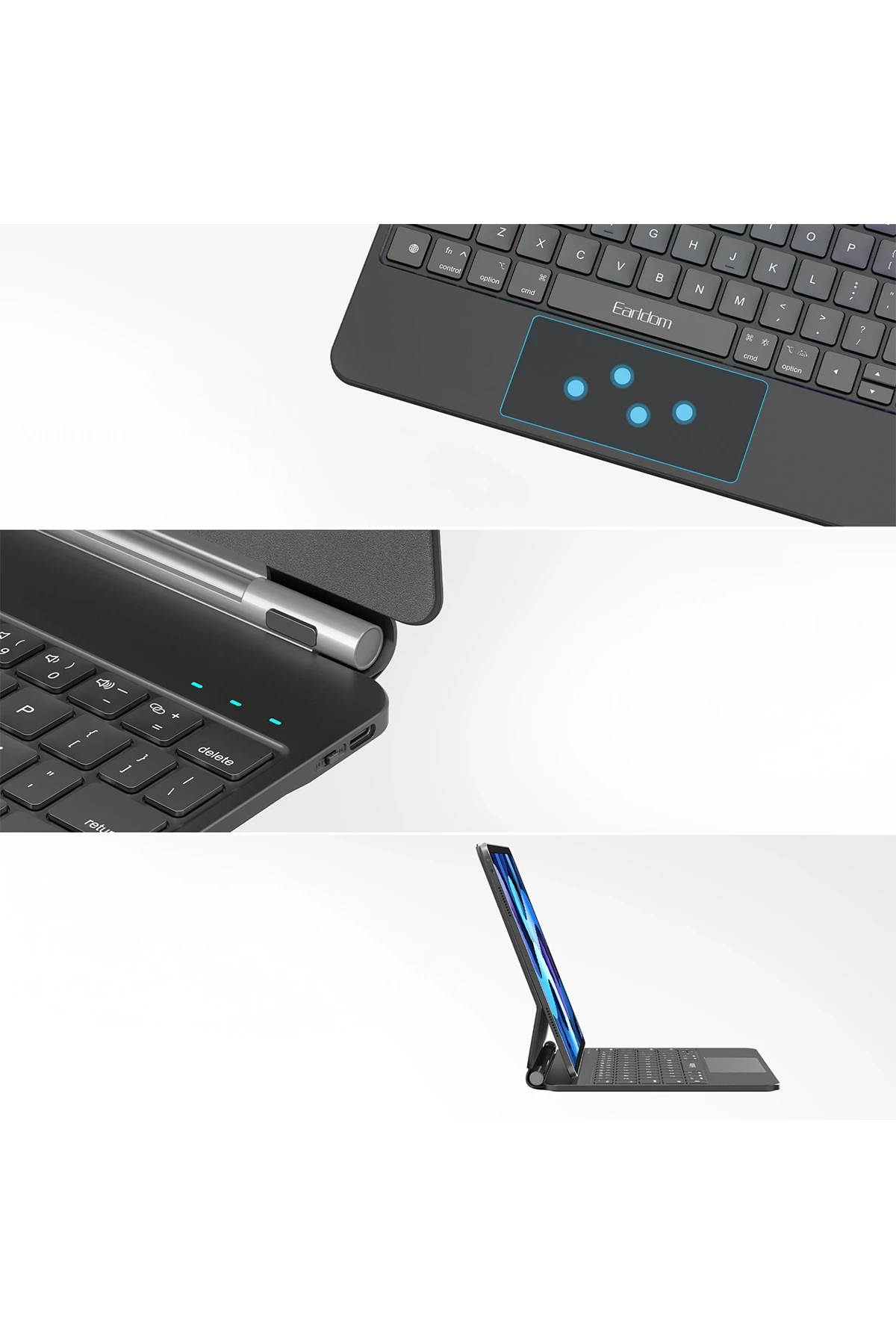 Earldom KB10P iPad Pro 13 (2024) Kablosuz Klavyeli Tablet Kılıfı