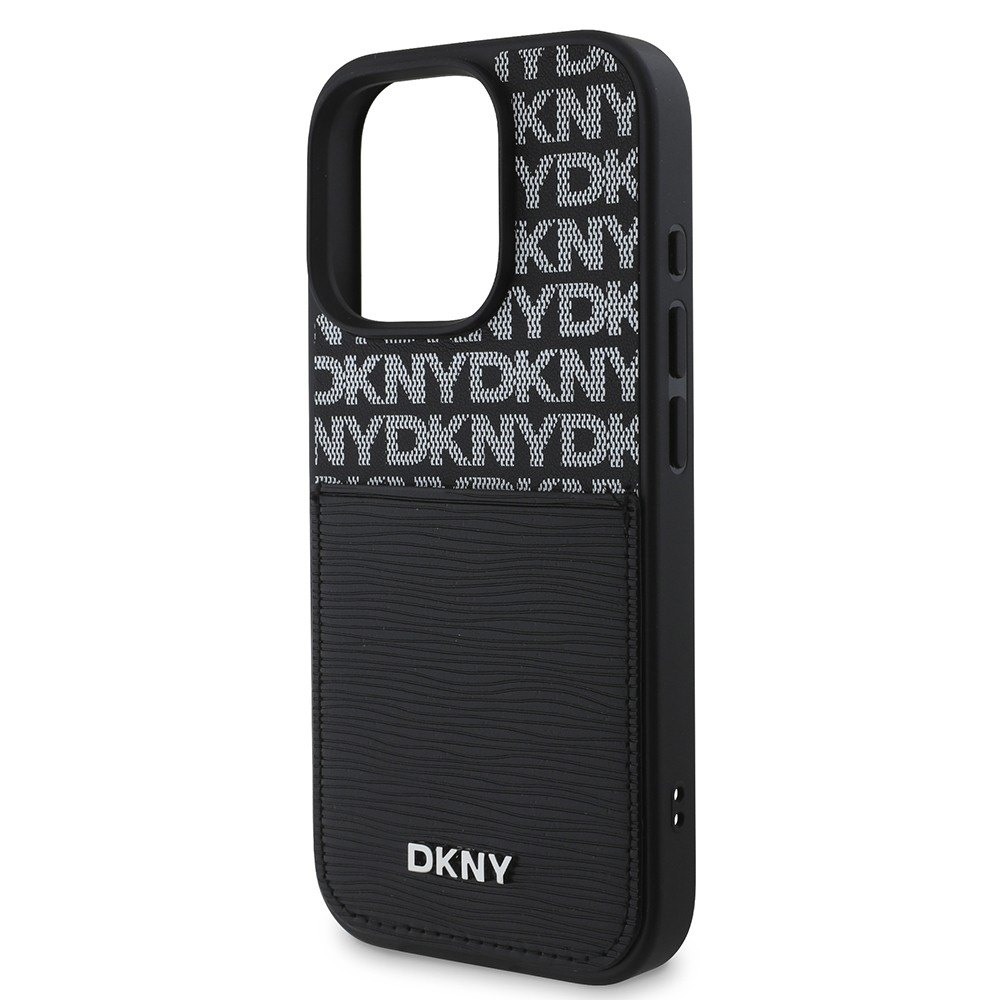 Apple iPhone 16 Pro Kılıf DKNY Orjinal Lisanslı Kartlıklı 3D Yazılı Repeat Texture Pattern Kapak