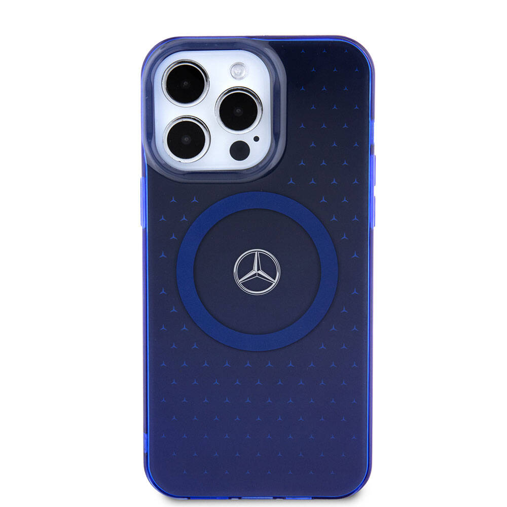 Apple iPhone 15 Pro Max Kılıf Mercedes Benz Orjinal Lisanslı M-safe Şarj Özellikli Çift Katmanlı Mavi Yıldız Desenli Kapak