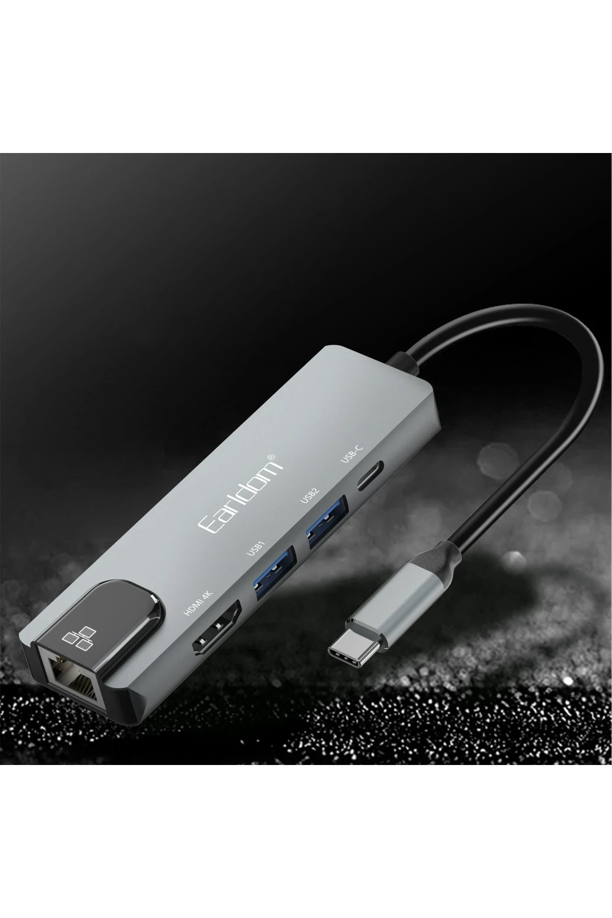 Earldom W27 5in1 1 Adet 4K HDMI / 2 Adet USB / 1 Adet Type-C Çıkışlı / 1 Adet RJ45 100 Mbps Ethernet Çıkışlı Type-C Girişli Hub Dönüştürücü
