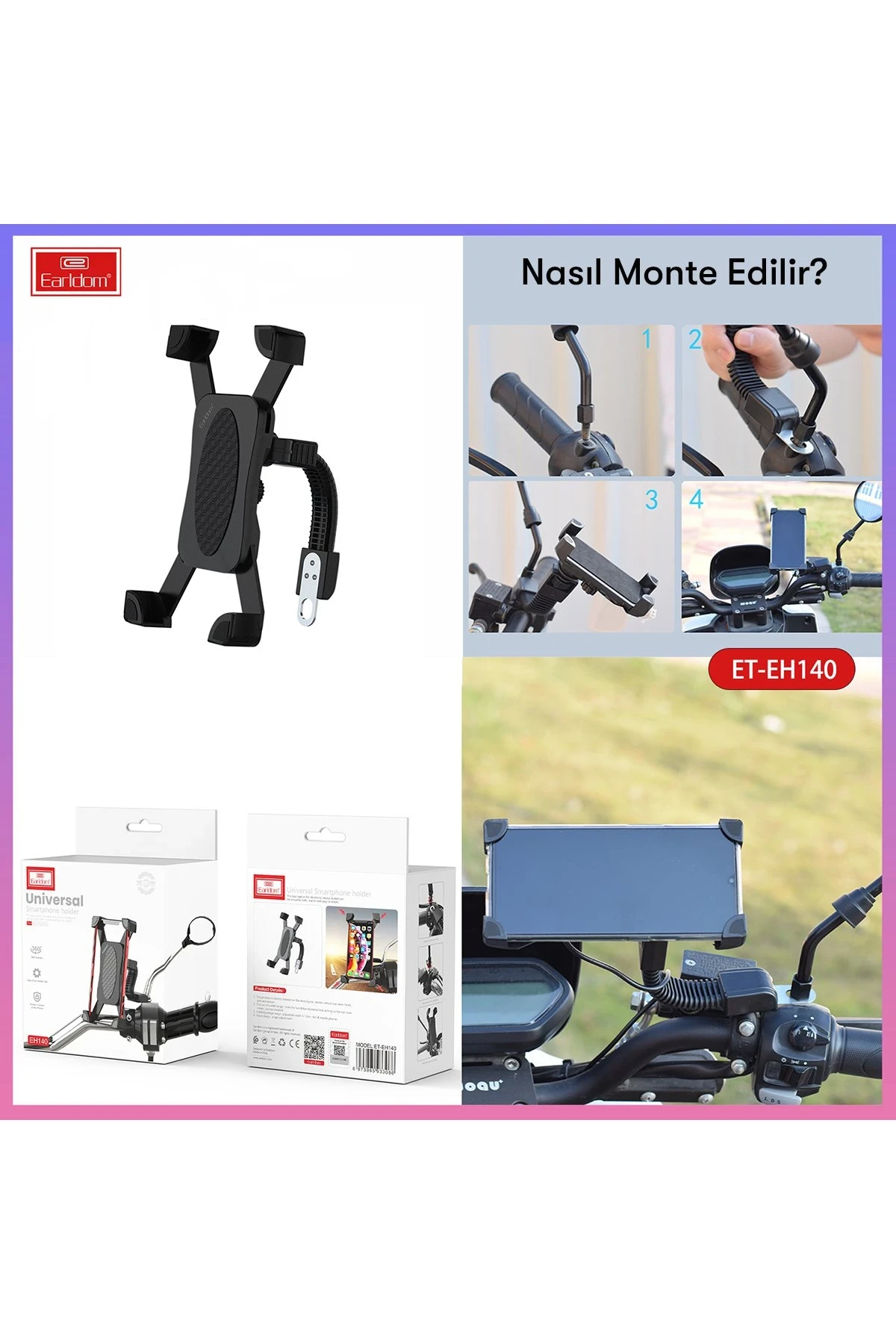 Earldom EH140 Motosiklet İçin Ayarlanabilir Telefon Tutucu