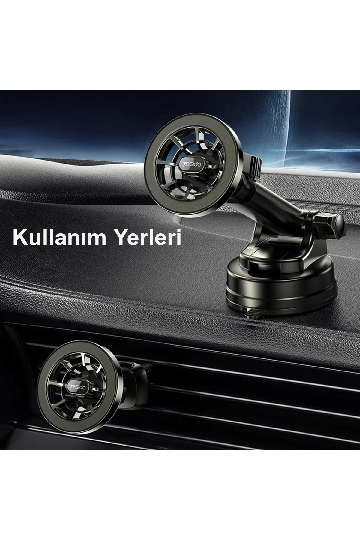 Yesido C158 2in1 Izgara Klipsli ve Vantuzlu 360 Derece Ayarlanabilir Manyetik Magsafe Araç Tutucu