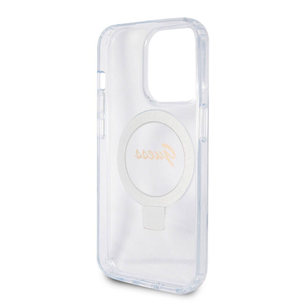 Apple iPhone 15 Pro Max Kılıf Guess Orjinal Lisanslı M-safe Şarj Özellikli Simli Arka Yüzey Ring Standlı Kapak