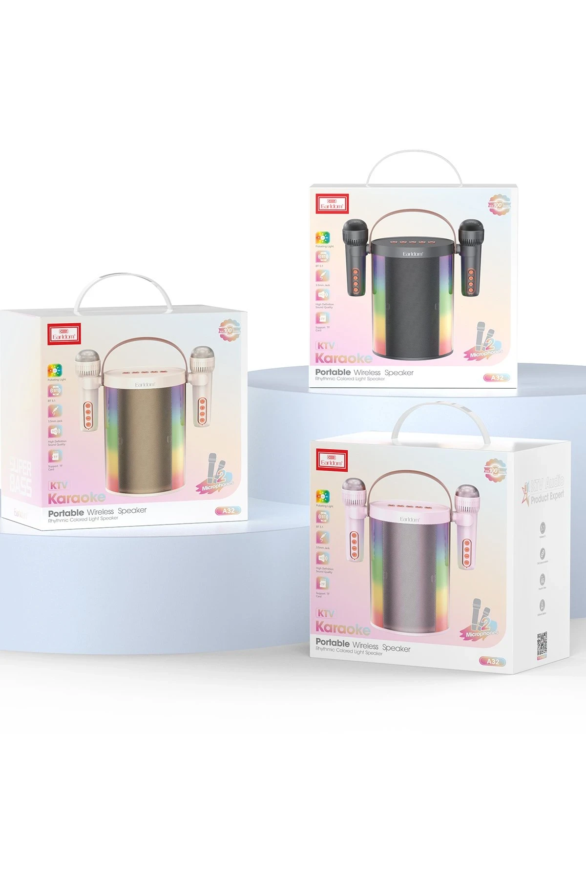 Earldom A32 RGB Işıklı 2 Adet Karaoke Mikrofonlu Bluetooth Kablosuz Hoparlör