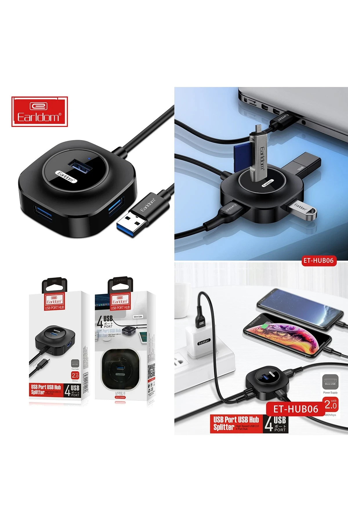 Earldom HUB06 Tak Çalıştır 4 Adet Usb 2.0 Çıkışlı Usb Çoklayıcı