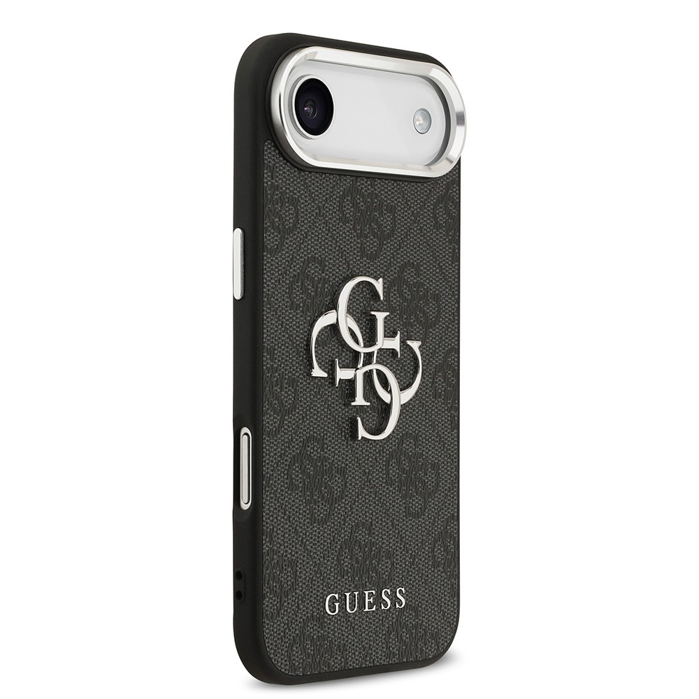 Apple iPhone 17 Air Kılıf Guess Orjinal Lisanslı Gümüş Metal Kamera Çerçeveli 4G Desenli Metal Büyük 4G ve Yazı Logolu Kapak