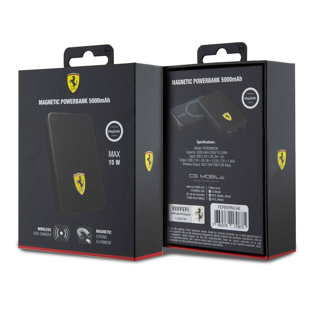 Ferrari Led Işıklı Göstergeli M-safe Magnetik Orjinal Lisanslı Powerbank 5000 Mah