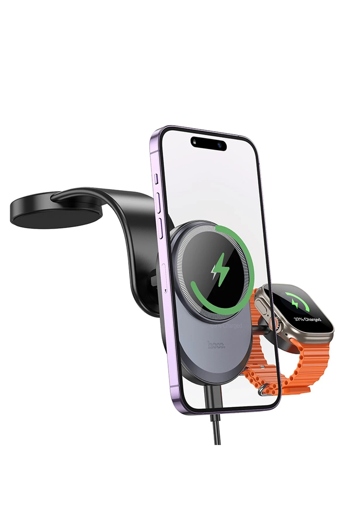 Hoco. HW28 Excelso Yapışkanlı 15W Kablosuz Şarj ve 2.5W Kablosuz Saat Şarj Destekli Magsafe Araç Tutucu