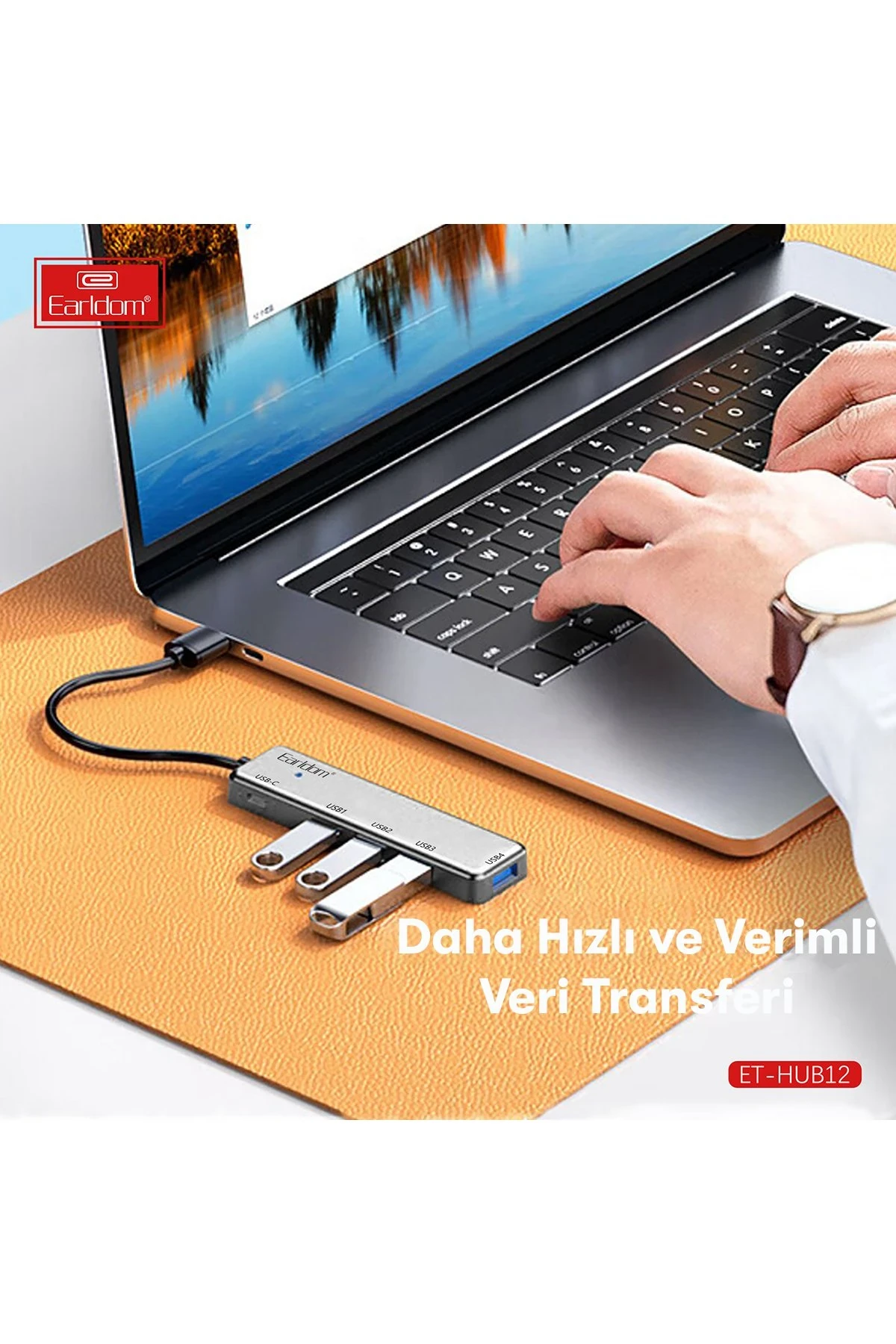 Earldom HUB12 Tak Çalıştır 40cm 4 Adet Usb 2.0 ve 1 Adet Type-C Çıkışlı Usb Çoklayıcı