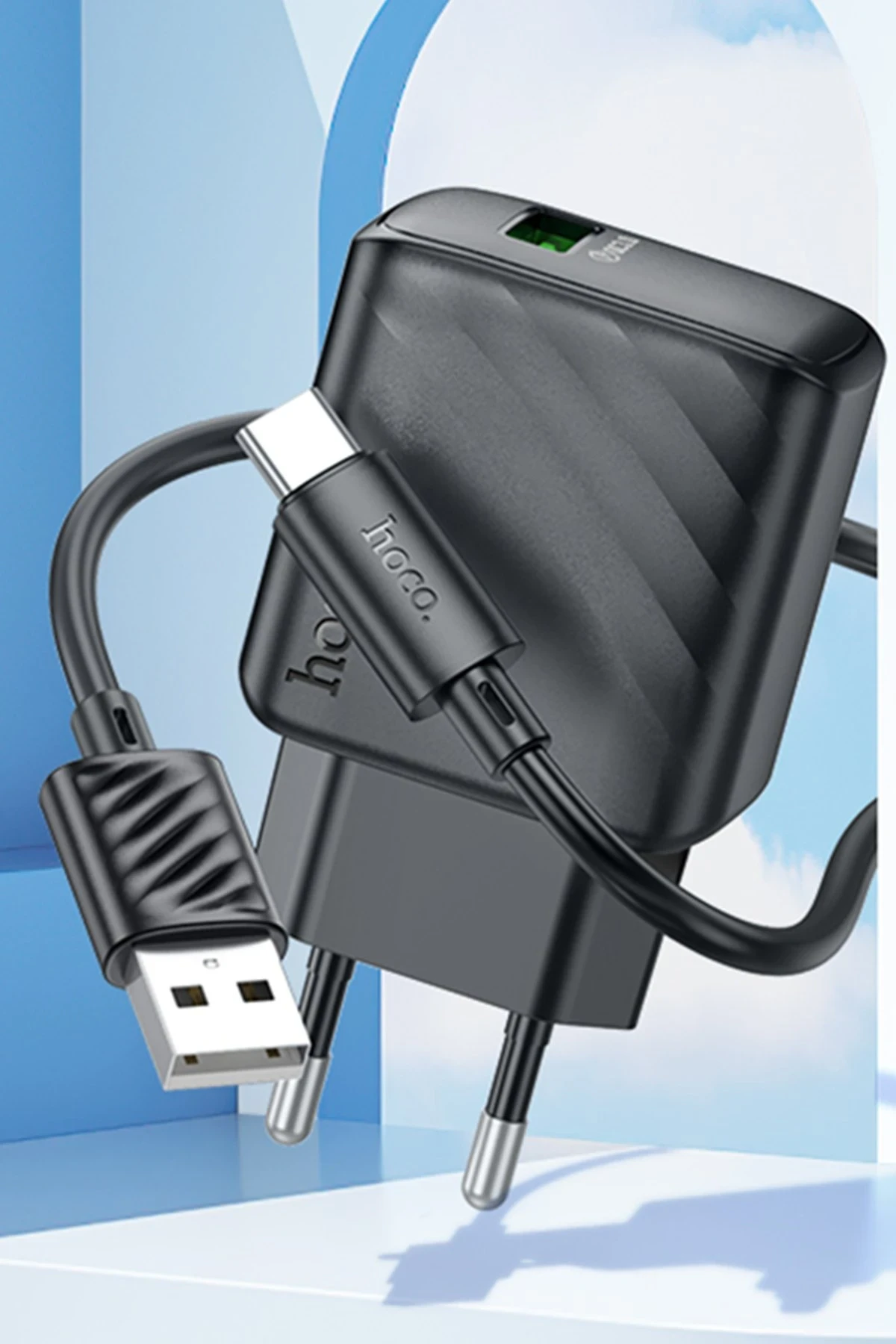 Hoco. CS21A Rich 18W USB 3.0 QC Çıkışlı Ekstra USB to Type-C Kablolu Hızlı Şarj Aleti