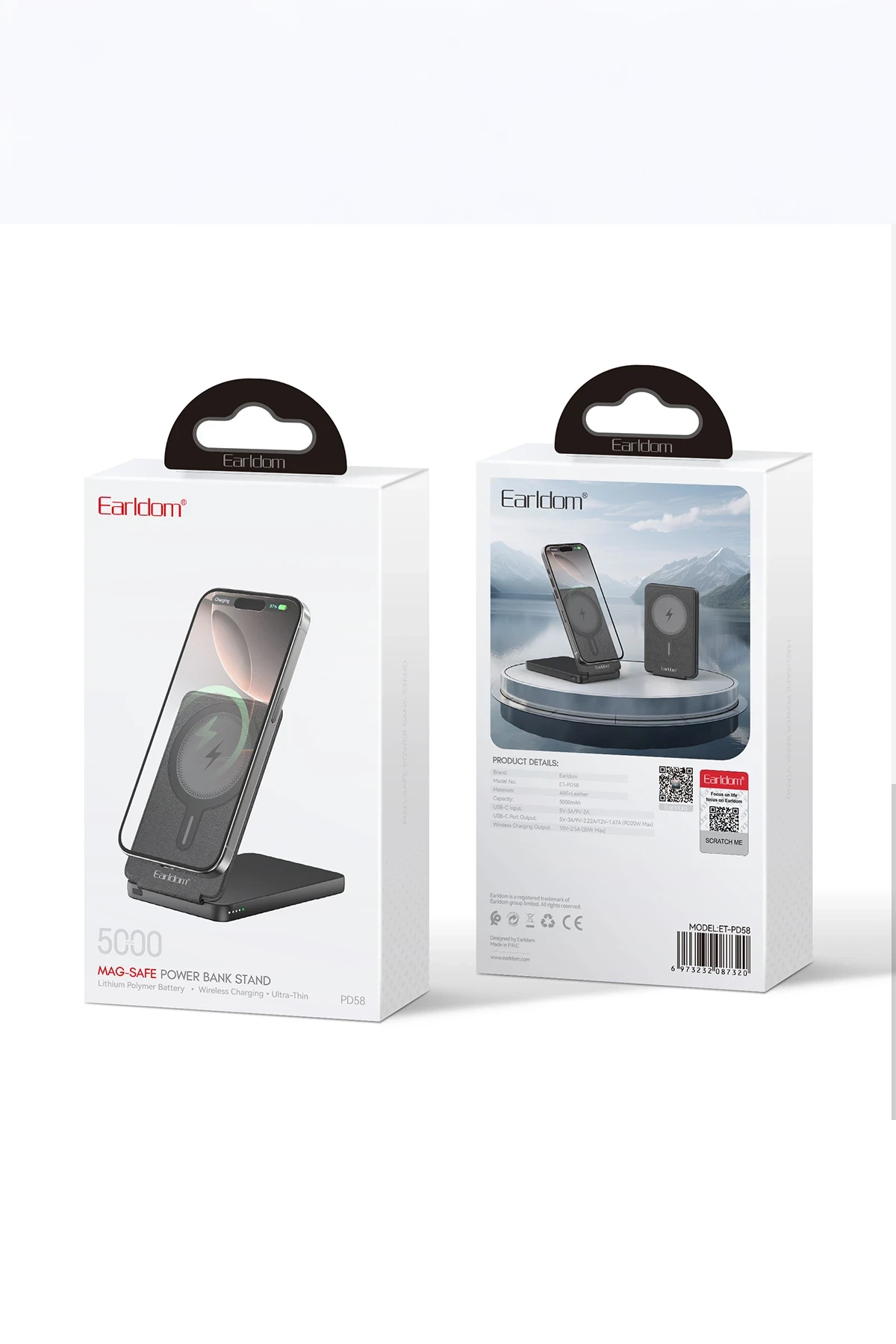 Earldom PD58 5.000 mAh 20W Kablosuz Şarj ve 20W Type-C Çıkışlı PD Hızlı Şarj ve Standlı Powerbank