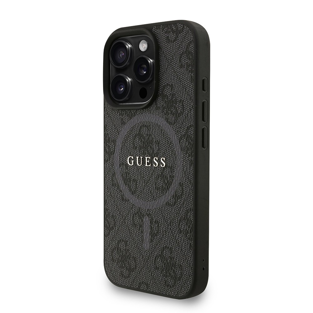 Apple iPhone 16 Pro Kılıf Guess Orjinal Lisanslı M-safe Şarj Özellikli PU Deri Bilek Askı İpli Yazı Logolu Kapak