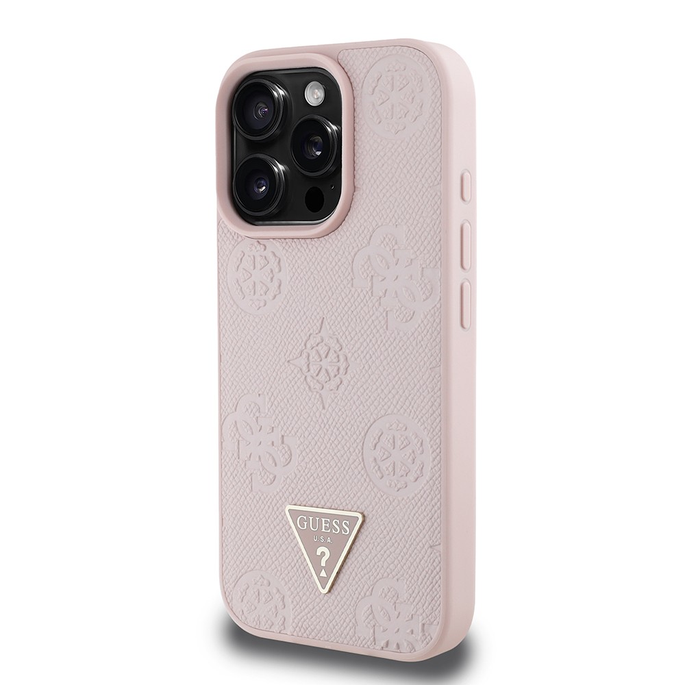 Apple iPhone 16 Pro Kılıf Guess Orjinal Lisanslı M-safe Şarj Özellikli Sıcak Baskılı Üçgen Logolu PU Deri Peony Kapak