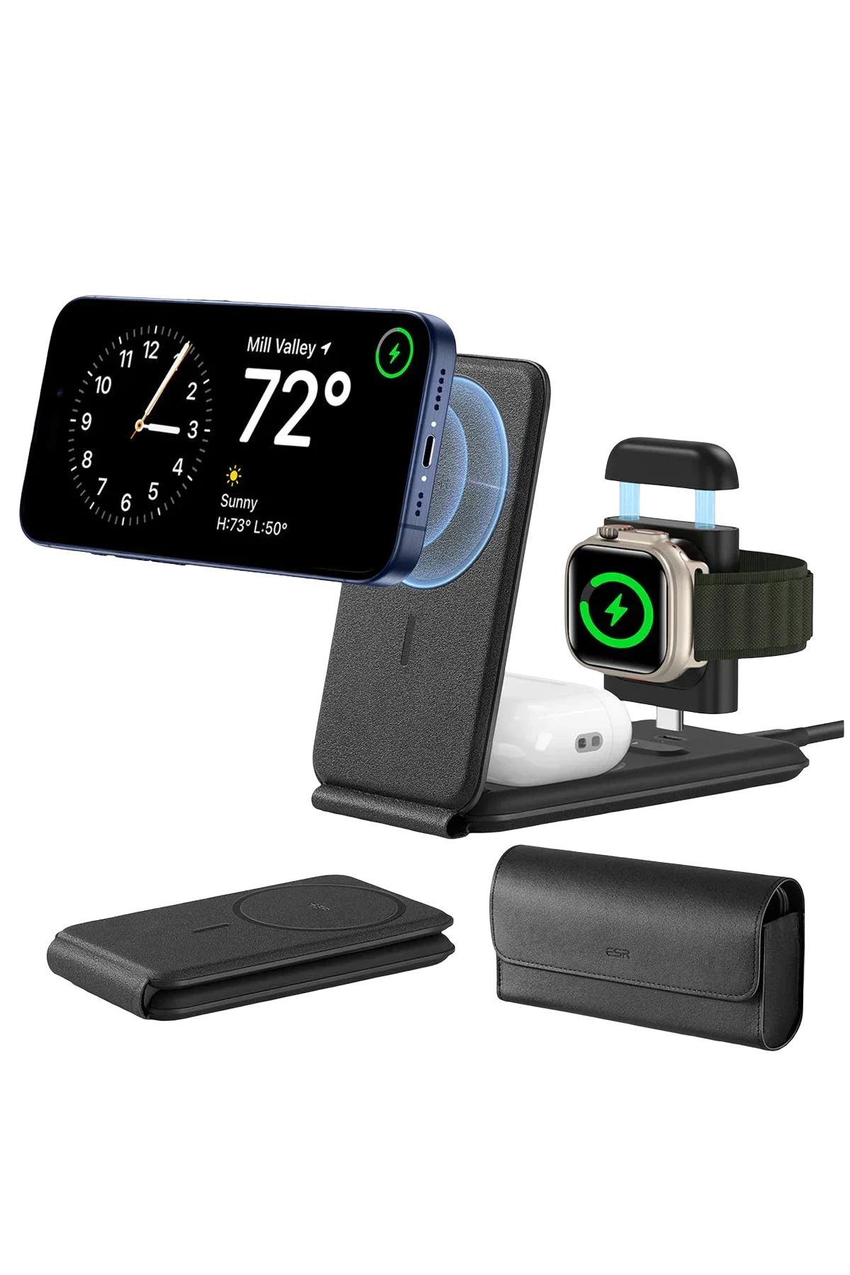 ESR HaloLock 3in1 20W PD Type-C Çıkışlı ve Saat ile Airpods İçin Kablosuz Şarj Destekli Şarj Seti