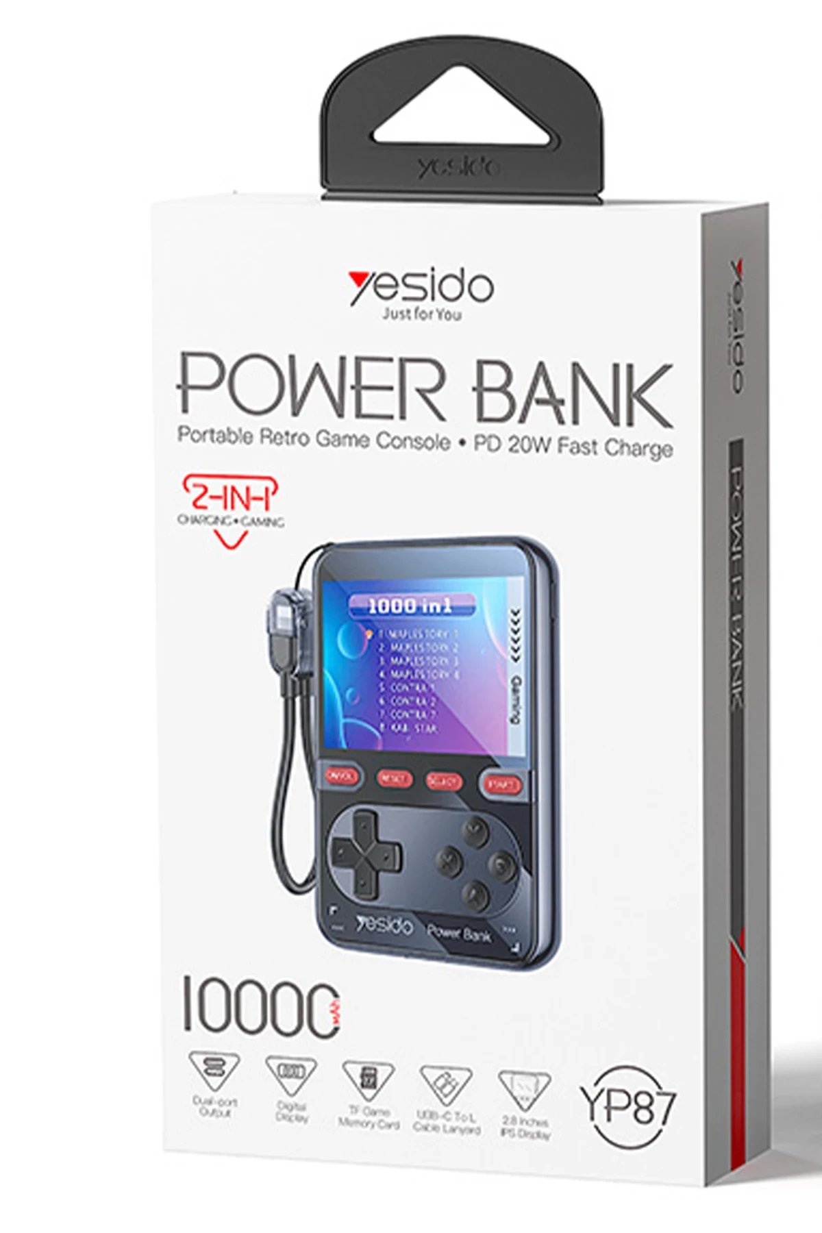 Yesido YP87 Dahili Retro Oyun Konsollu 10.000 mAh 2in1 20W PD Hızlı Şarj Powerbank
