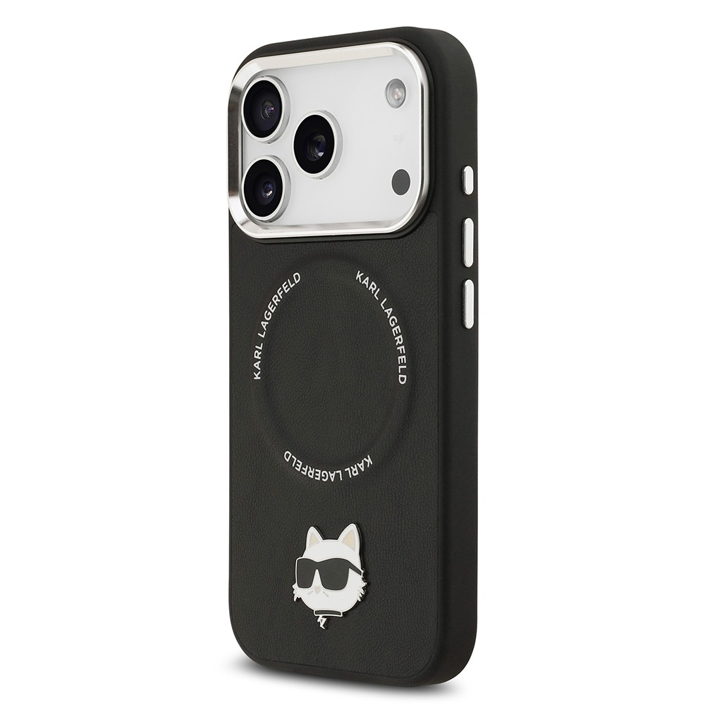 Apple iPhone 17 Pro Max Kılıf Karl Lagerfeld Orjinal Lisanslı M-safe Şarj Özellikli Metal Kamera ve Buton Tasarımlı Choupette PU Deri Kapak