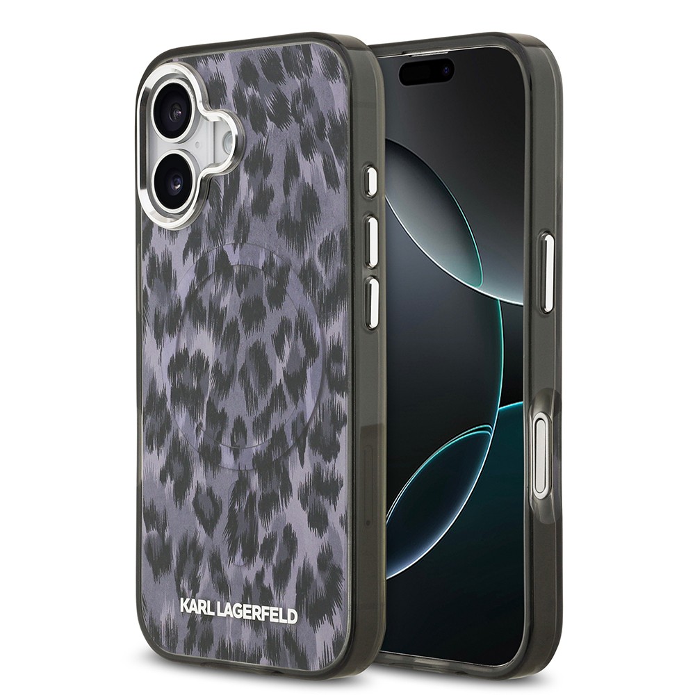 Apple iPhone 17 Kılıf Karl Lagerfeld Orjinal Lisanslı M-safe Şarj Özellikli IML Leopar Baskılı Kapak
