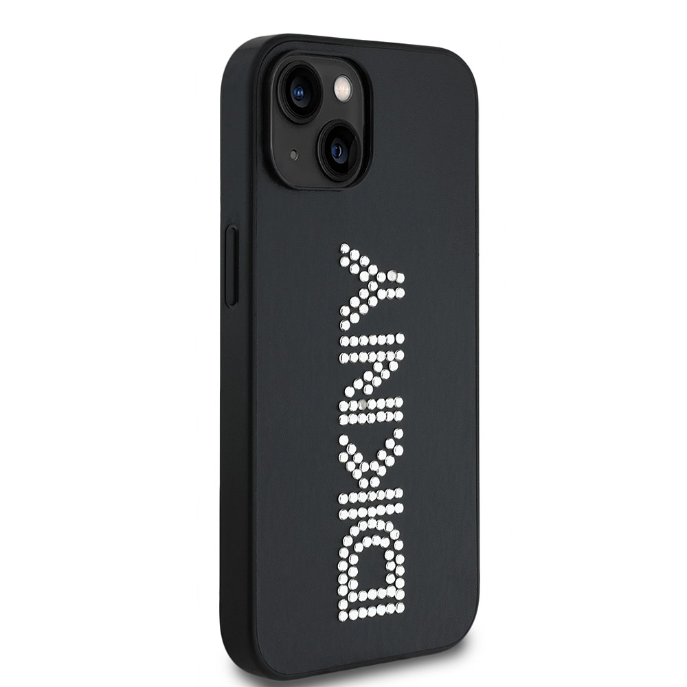 Apple iPhone 14 Kılıf DKNY Orjinal Lisanslı Taşlı DKNY Yazılı Metalik Rhinestones PU Deri Kapak