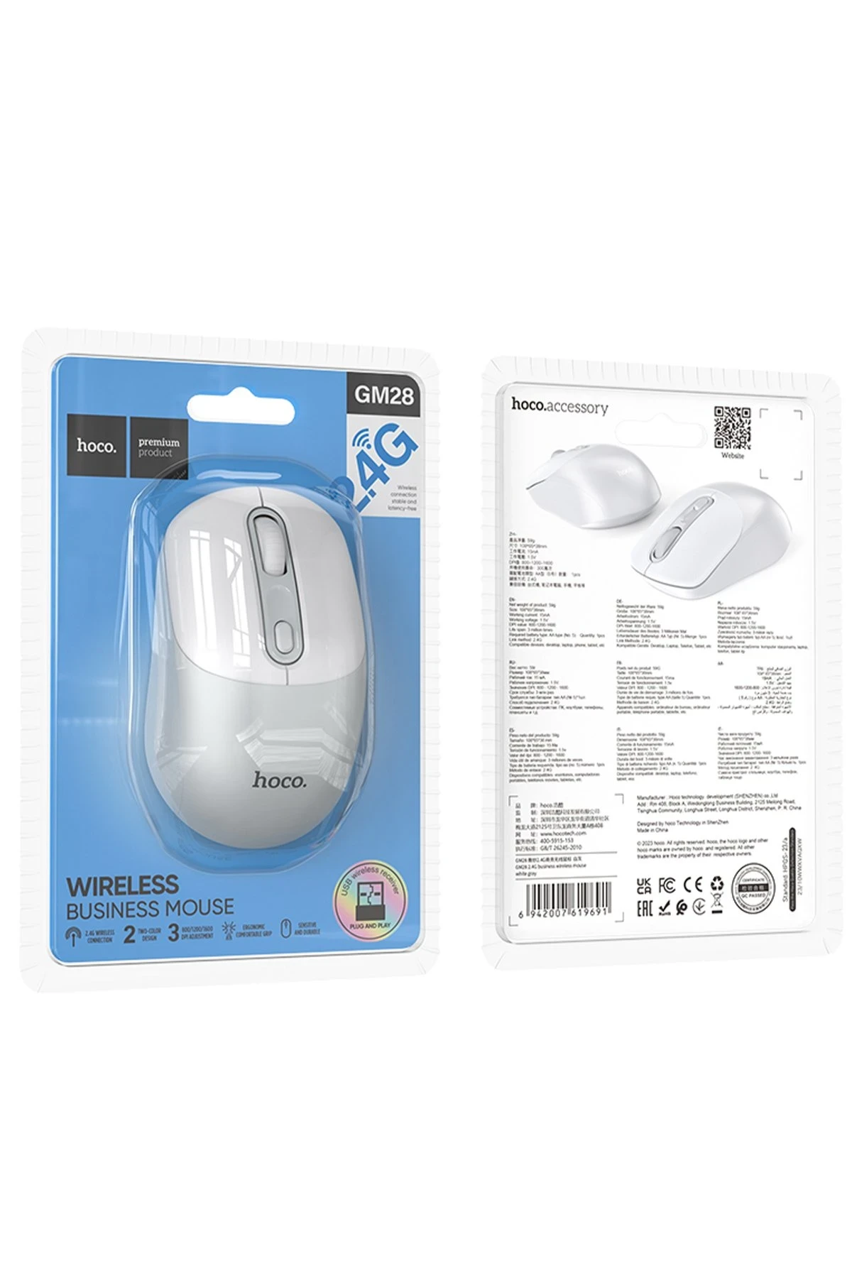 Hoco. GM28 2.4G Business Kablosuz Mouse - Beyaz-Gri
