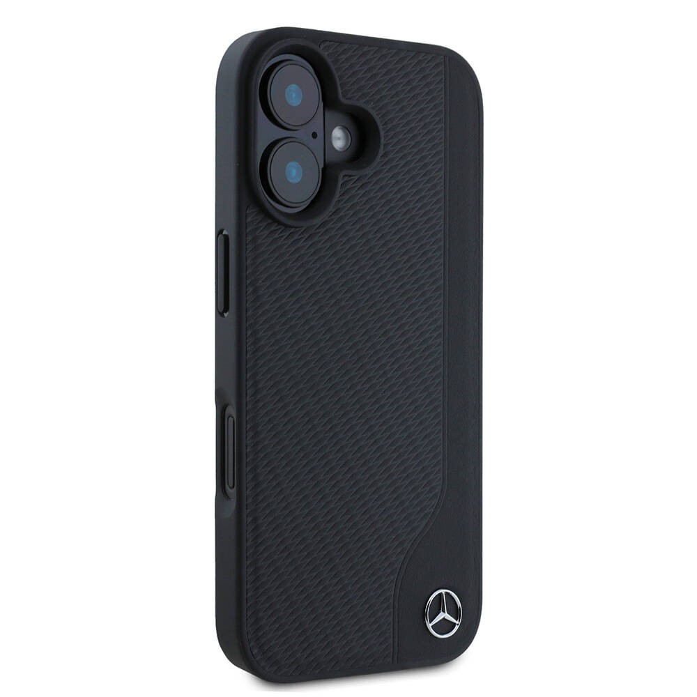 Apple iPhone 16 Kılıf Mercedes Benz Orjinal Lisanslı M-safe Şarj Özellikli 3D Metal Logolu Wood Imitation Deri Kapak