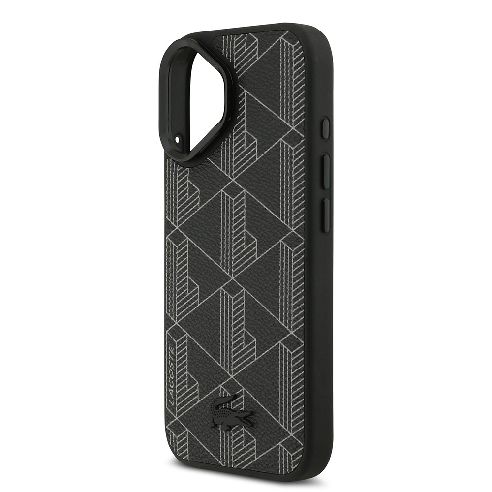 Apple iPhone 17 Kılıf Lacoste Orjinal Lisanslı M-safe Şarj Özellikli Standlı PU Deri Karışık Monogram Desenli Kapak