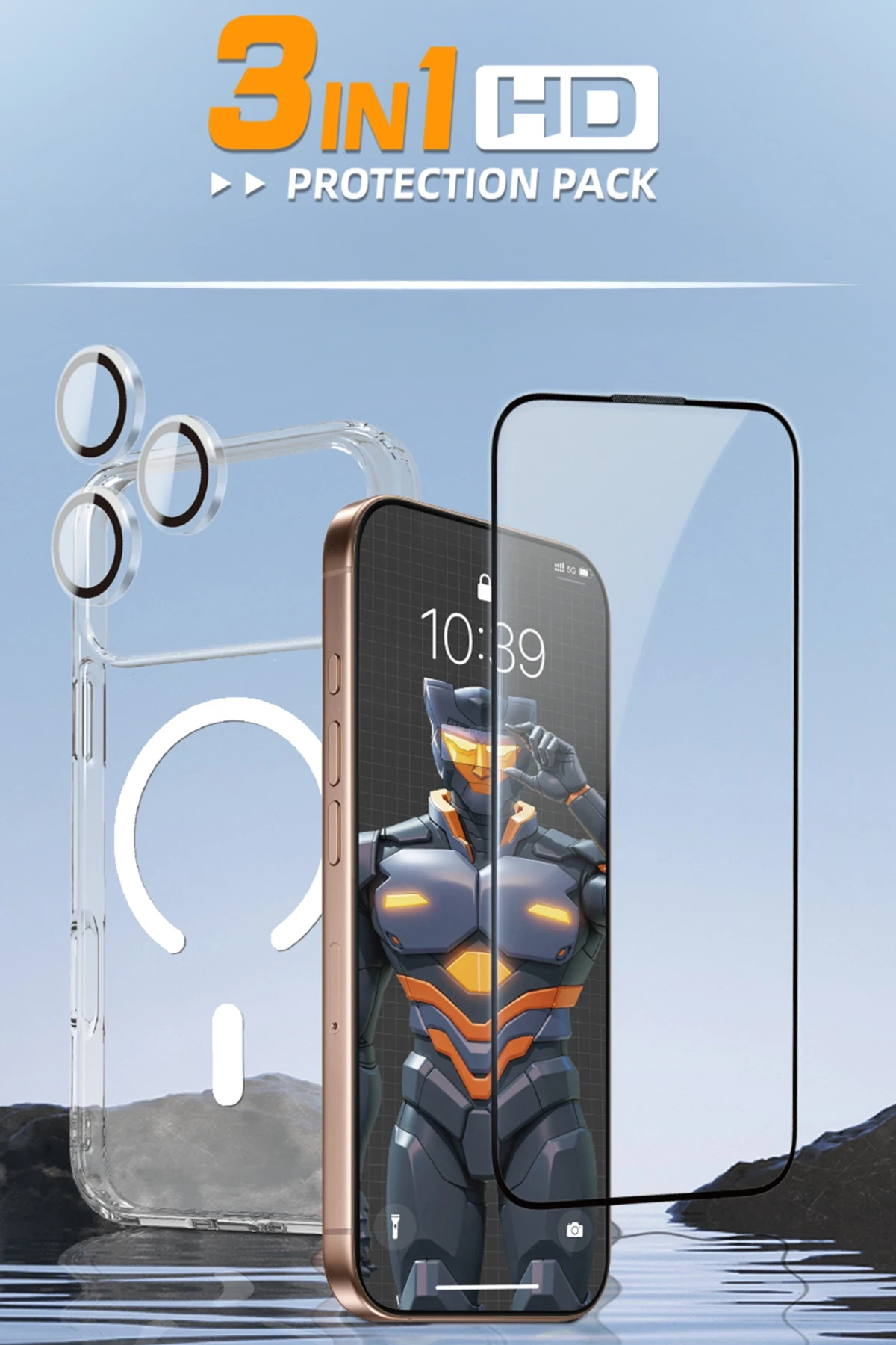URR Apple iPhone 17 Pro Max Crystal Clear Magsafe 3in1 Ekran Koruyucu ve Kamera Lens Koruyucu